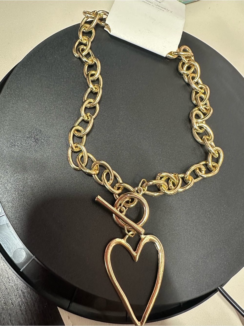 Fashion Jewelry Gold Heart Toggle Link Necklace